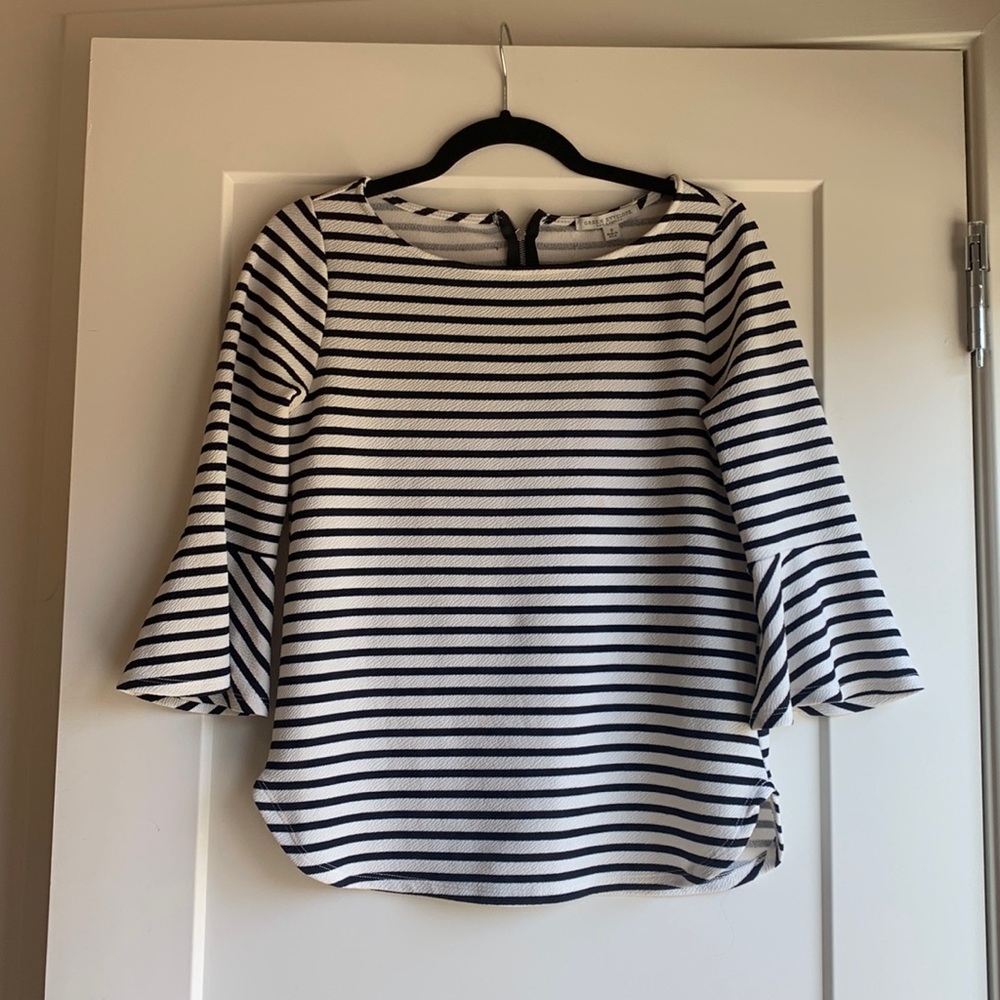 Size S Green Envelope Blue/White Striped Blouse